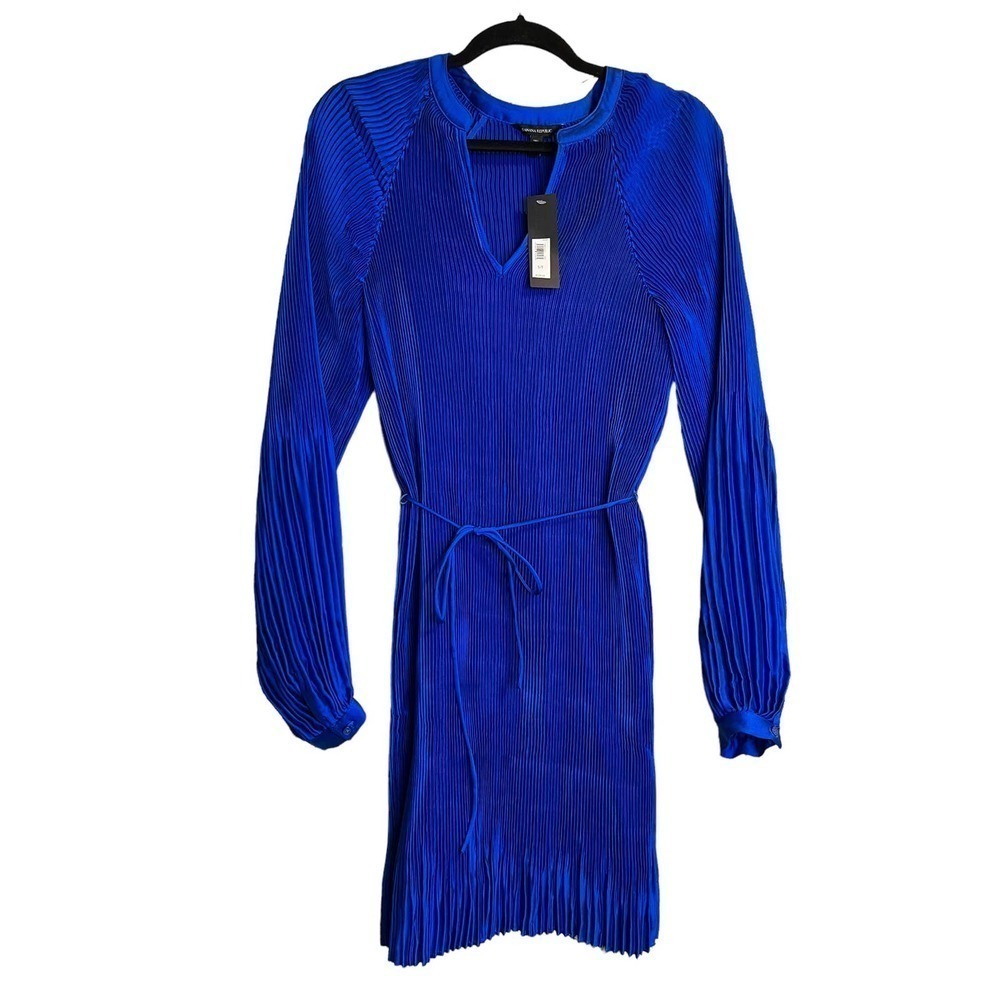 Banana Republic  Royal Blue Micro Pleat Long Sleeve Dress / New With Tags